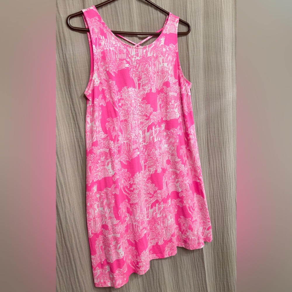 Pink Lilly Pulitzer Sleeveless Shift Dress with White Scenic Print size M - Picture 5 of 5